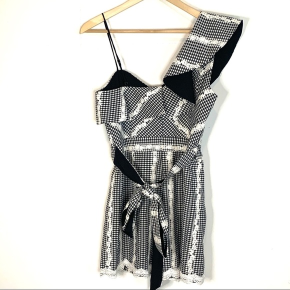 ADELYN RAE | Gingham One Shoulder Romper - Picture 6 of 10